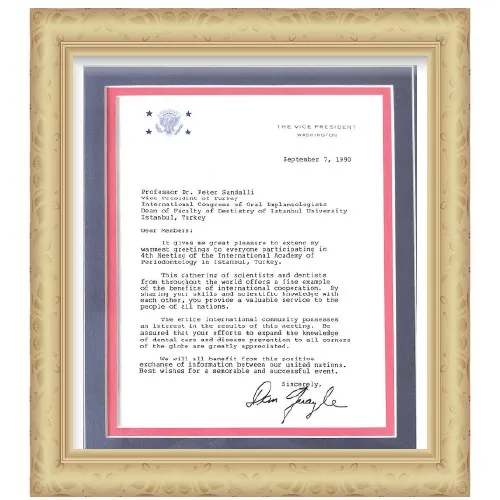 Framed 1990 letter from the Vice President of the United States to Prof. Dr. Peker Sandallı