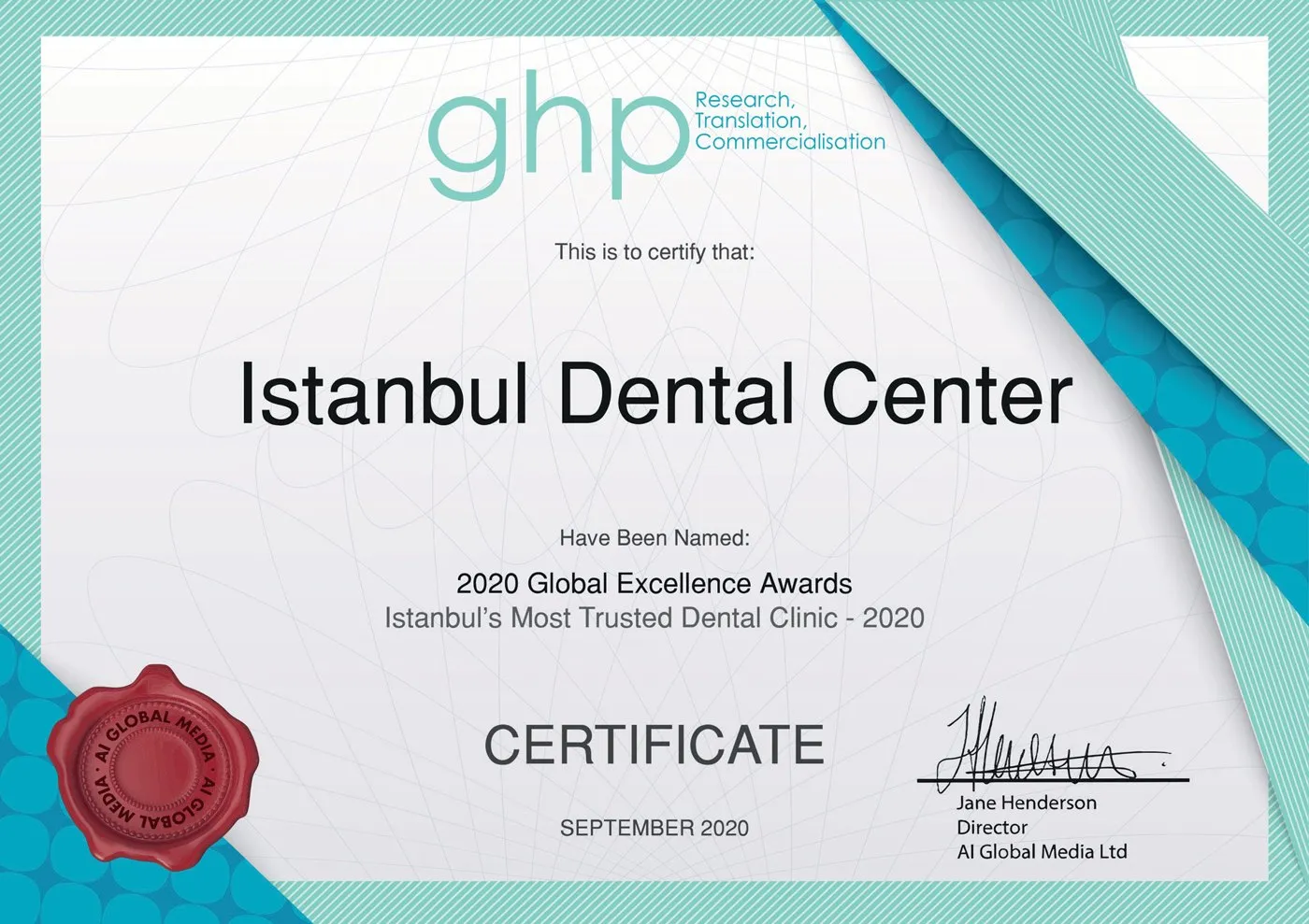 GHP Global Excellence Awards 2020: Istanbul's Most Trusted Dental Clinic